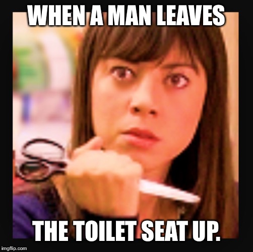Mad scissors  | WHEN A MAN LEAVES; THE TOILET SEAT UP. | image tagged in mad scissors | made w/ Imgflip meme maker