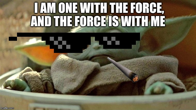 Thug Baby Yoda | I AM ONE WITH THE FORCE, AND THE FORCE IS WITH ME | image tagged in baby yoda | made w/ Imgflip meme maker