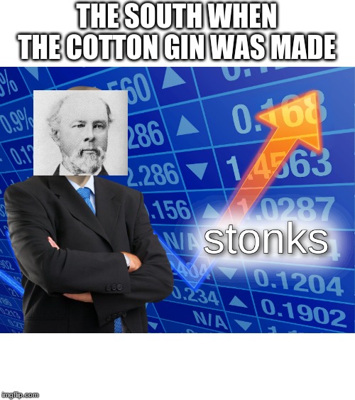 stonks | THE SOUTH WHEN THE COTTON GIN WAS MADE | image tagged in stonks | made w/ Imgflip meme maker