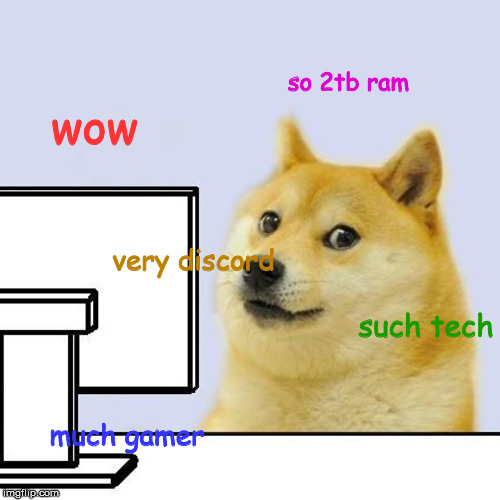 Hacker Doge | so 2tb ram; wow; very discord; such tech; much gamer | image tagged in hacker doge | made w/ Imgflip meme maker