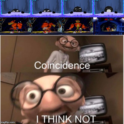Basically, the boss looks left and right, and when he notices the player, he roars. | image tagged in coincidence i think not,crash bandicoot,fancy pants,boss,intro,tiger | made w/ Imgflip meme maker