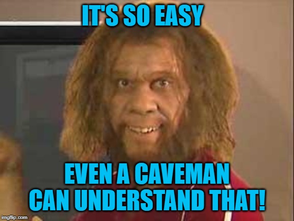 caveman | IT'S SO EASY EVEN A CAVEMAN CAN UNDERSTAND THAT! | image tagged in caveman | made w/ Imgflip meme maker