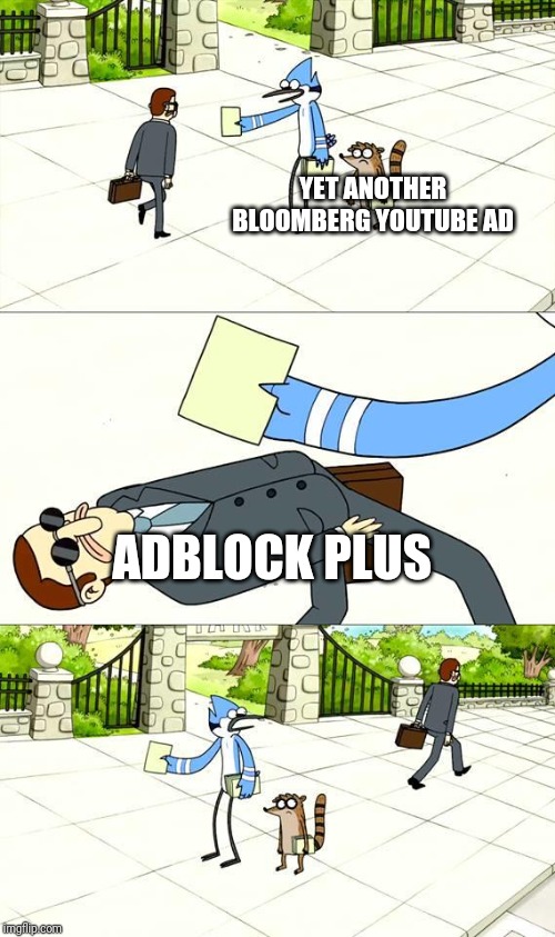 Dogding the Flyer Template | YET ANOTHER BLOOMBERG YOUTUBE AD; ADBLOCK PLUS | image tagged in dogding the flyer template,bloomberg,ads,youtube,adblock,plus | made w/ Imgflip meme maker