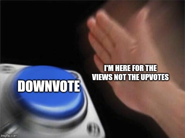 Blank Nut Button | I'M HERE FOR THE VIEWS NOT THE UPVOTES; DOWNVOTE | image tagged in memes,blank nut button | made w/ Imgflip meme maker