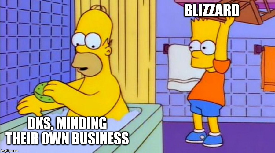 Homer Bart | BLIZZARD; DKS, MINDING THEIR OWN BUSINESS | image tagged in homer bart | made w/ Imgflip meme maker