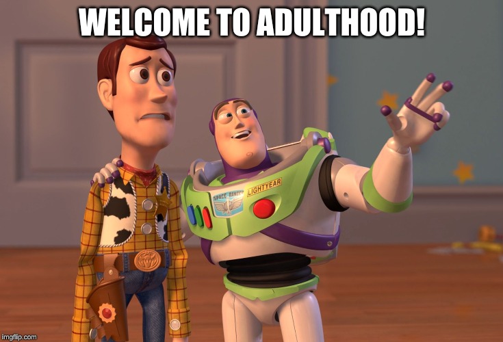 X, X Everywhere | WELCOME TO ADULTHOOD! | image tagged in memes,x x everywhere | made w/ Imgflip meme maker