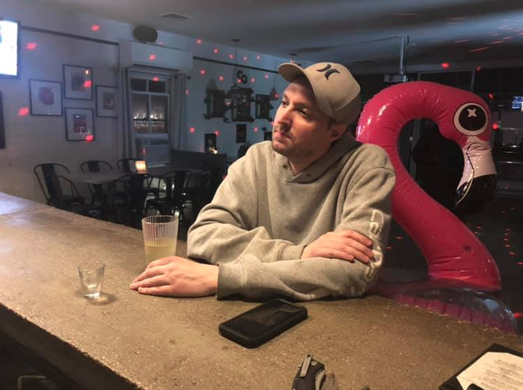 Guy at bar with flamingo Blank Meme Template