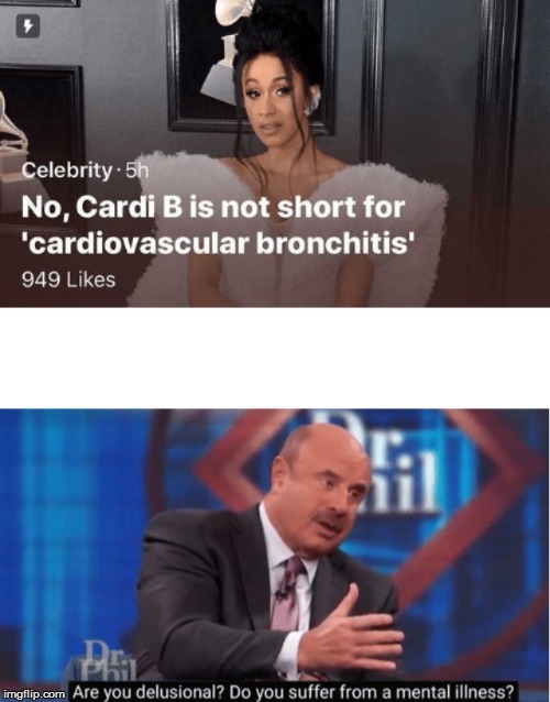You sure? | image tagged in are you delusional,cardi b,delusion,delusional,dr phil,celebrity | made w/ Imgflip meme maker
