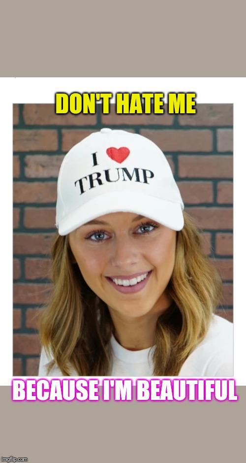 DON'T HATE ME; BECAUSE I'M BEAUTIFUL | image tagged in donald trump approves | made w/ Imgflip meme maker