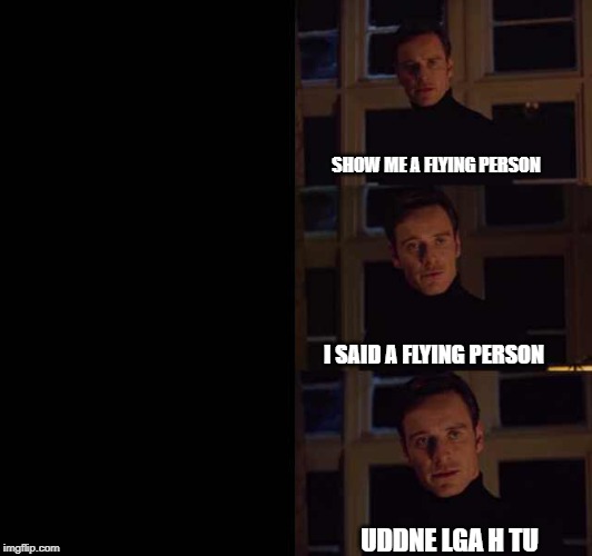 Perfection meme template | SHOW ME A FLYING PERSON; I SAID A FLYING PERSON; UDDNE LGA H TU | image tagged in perfection meme template | made w/ Imgflip meme maker