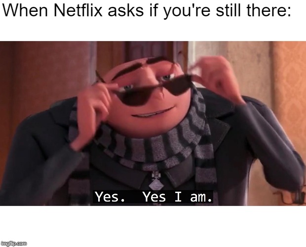 Gru yes, yes i am. | When Netflix asks if you're still there: | image tagged in gru yes yes i am | made w/ Imgflip meme maker