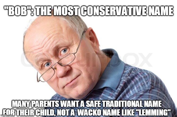 Tried and True! | "BOB": THE MOST CONSERVATIVE NAME; MANY PARENTS WANT A SAFE TRADITIONAL NAME FOR THEIR CHILD, NOT A  WACKO NAME LIKE "LEMMING" | image tagged in bob,conservative,name,parents,children,tradition | made w/ Imgflip meme maker