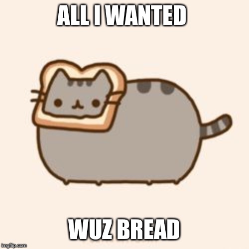pusheen wanted bread. | ALL I WANTED; WUZ BREAD | image tagged in pusheen wanted bread | made w/ Imgflip meme maker