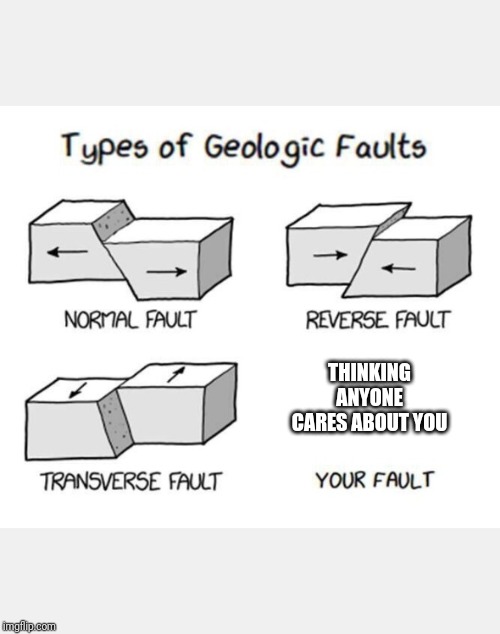 All the time... | THINKING ANYONE CARES ABOUT YOU | image tagged in types of geologic faults,no one cares | made w/ Imgflip meme maker