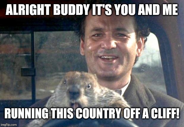 Groundhog Day | ALRIGHT BUDDY IT'S YOU AND ME RUNNING THIS COUNTRY OFF A CLIFF! | image tagged in groundhog day | made w/ Imgflip meme maker