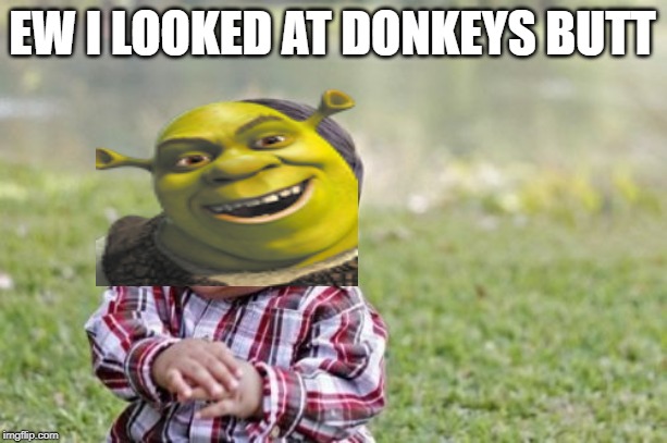 Evil Toddler Meme | EW I LOOKED AT DONKEYS BUTT | image tagged in memes,evil toddler | made w/ Imgflip meme maker