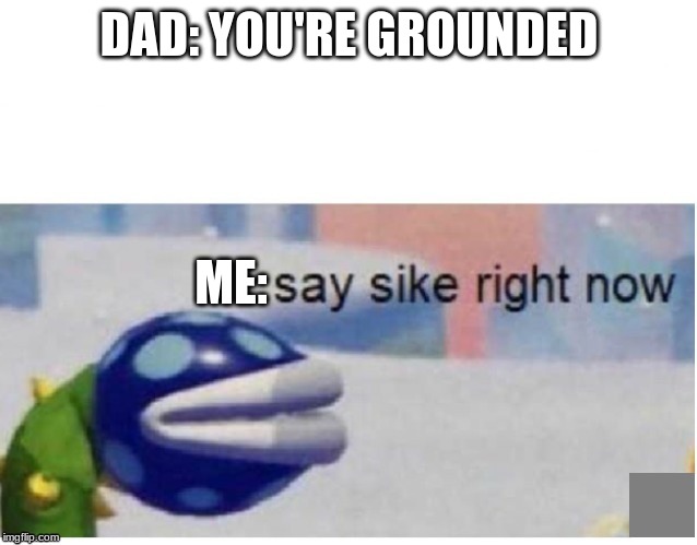 say sike right now | DAD: YOU'RE GROUNDED; ME: | image tagged in say sike right now | made w/ Imgflip meme maker