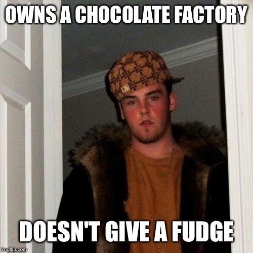Scumbag Steve | OWNS A CHOCOLATE FACTORY; DOESN'T GIVE A FUDGE | image tagged in memes,scumbag steve | made w/ Imgflip meme maker