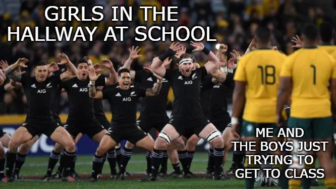 GIRLS IN THE HALLWAY AT SCHOOL; ME AND THE BOYS JUST TRYING TO GET TO CLASS | image tagged in all blecks | made w/ Imgflip meme maker