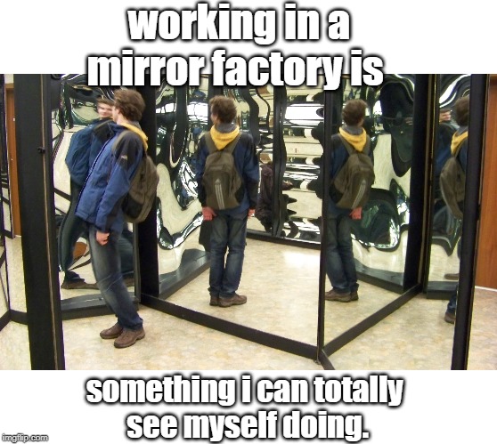 mirror factory | working in a mirror factory is; something i can totally 
see myself doing. | image tagged in funny | made w/ Imgflip meme maker