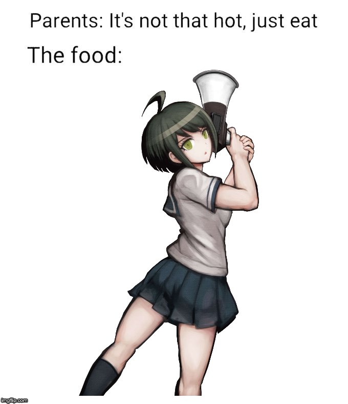 'The Food Is Not That Hot' Meme (Komaru Naegi, Danganronpa) | image tagged in danganronpa,anime girl,anime meme,anime,animeme,the food is not that hot | made w/ Imgflip meme maker