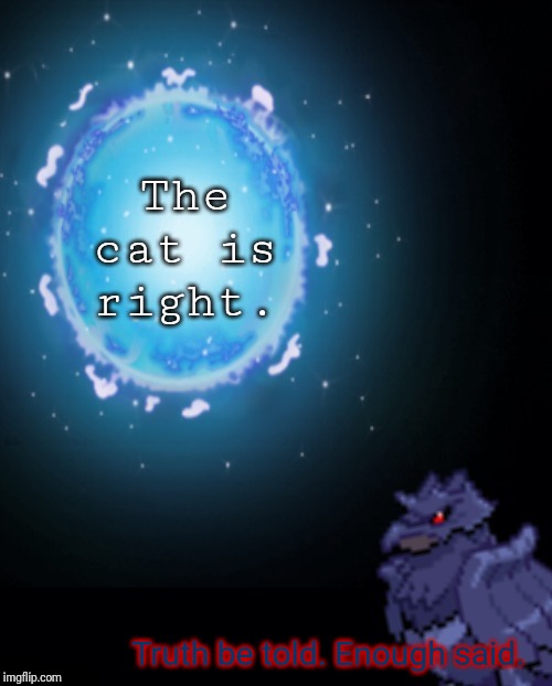 The cat is right. Truth be told. Enough said. | image tagged in corviknght explains | made w/ Imgflip meme maker