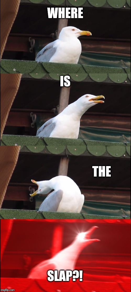 Inhaling Seagull Meme | WHERE IS THE SLAP?! | image tagged in memes,inhaling seagull | made w/ Imgflip meme maker