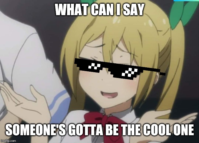 The cool one | WHAT CAN I SAY; SOMEONE'S GOTTA BE THE COOL ONE | image tagged in cool,smug | made w/ Imgflip meme maker