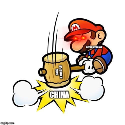 Mario Hammer Smash | MOTHER NATURE GAIA; SARS & KUNGFLU; CHINA | image tagged in memes,mario hammer smash | made w/ Imgflip meme maker