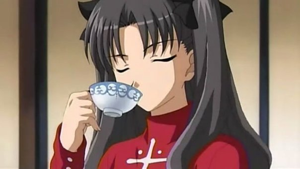 Rin Tohsaka drinking tea Blank Meme Template