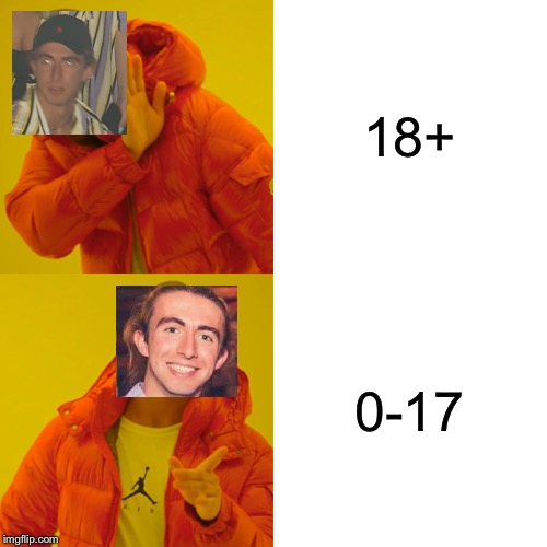 Drake Hotline Bling | 18+; 0-17 | image tagged in memes,drake hotline bling | made w/ Imgflip meme maker