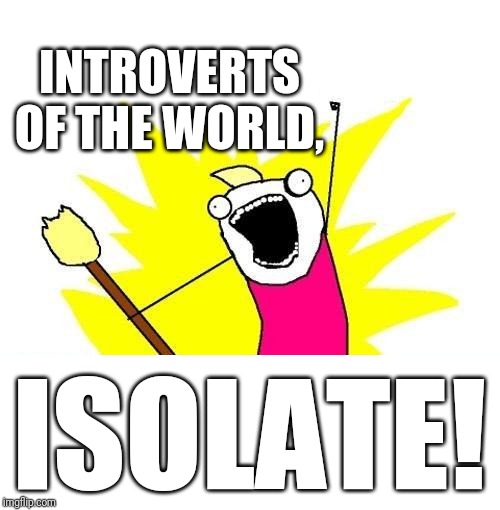 I'm a party-of-one ANIMAL! | INTROVERTS OF THE WORLD, ISOLATE! | image tagged in memes,x all the y,blank white template,introvert | made w/ Imgflip meme maker