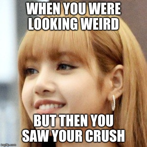 WHEN YOU WERE LOOKING WEIRD; BUT THEN YOU SAW YOUR CRUSH | image tagged in blackpink,lisa manoban | made w/ Imgflip meme maker