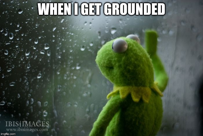 kermit window | WHEN I GET GROUNDED | image tagged in kermit window | made w/ Imgflip meme maker