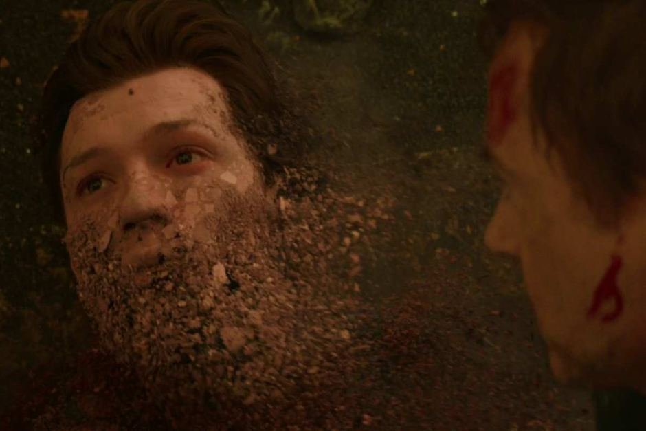 High Quality Spiderman getting Thanos snapped Blank Meme Template