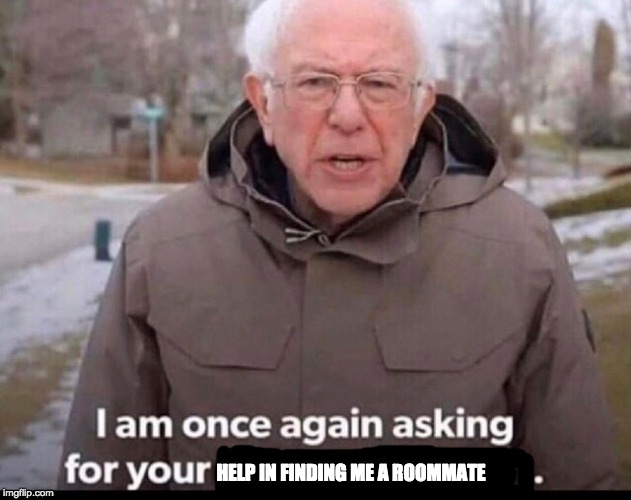 bernie sanders financial support | HELP IN FINDING ME A ROOMMATE | image tagged in bernie sanders financial support | made w/ Imgflip meme maker