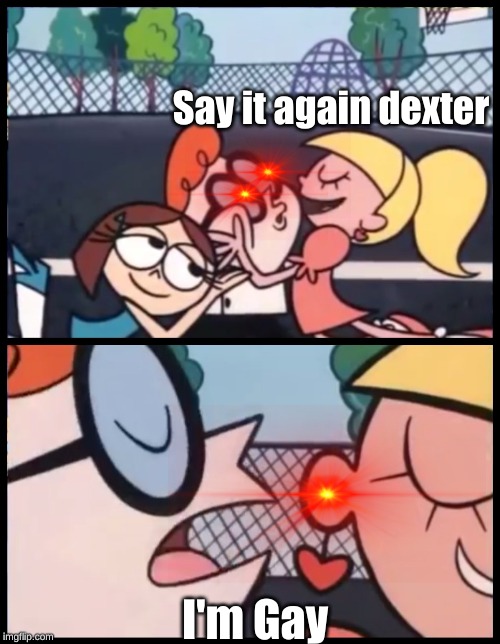 Say it Again, Dexter Meme | Say it again dexter; I'm Gay | image tagged in memes,say it again dexter | made w/ Imgflip meme maker