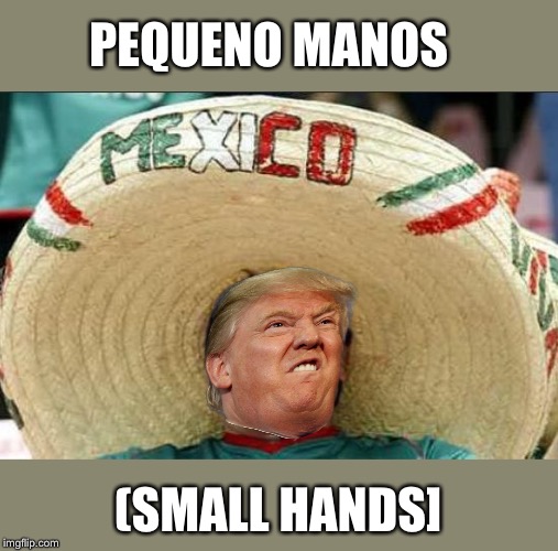 mexican word of the day | PEQUENO MANOS (SMALL HANDS] | image tagged in mexican word of the day | made w/ Imgflip meme maker