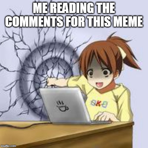 ME READING THE COMMENTS FOR THIS MEME | image tagged in anime wall punch | made w/ Imgflip meme maker