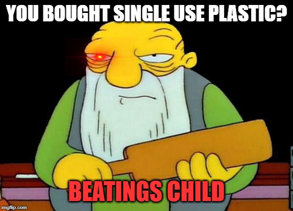That's a paddlin' | YOU BOUGHT SINGLE USE PLASTIC? BEATINGS CHILD | image tagged in memes,that's a paddlin' | made w/ Imgflip meme maker
