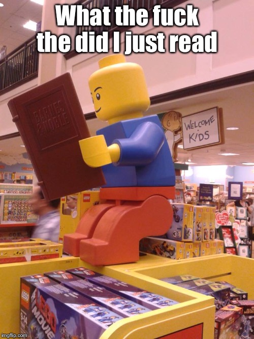 Lego Man Pooping | What the f**k the did I just read | image tagged in lego man pooping | made w/ Imgflip meme maker