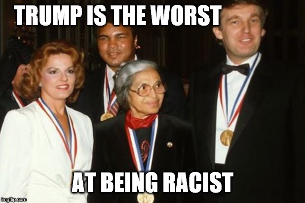Trump receives NAACP award | TRUMP IS THE WORST AT BEING RACIST | image tagged in trump receives naacp award | made w/ Imgflip meme maker