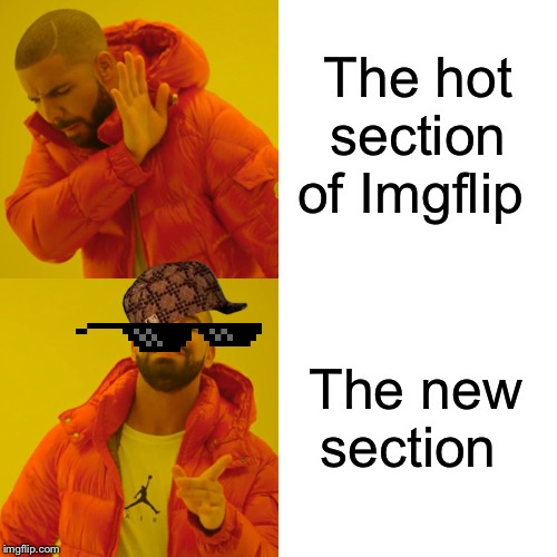 Drake Hotline Bling Meme | The hot section of Imgflip The new section | image tagged in memes,drake hotline bling | made w/ Imgflip meme maker