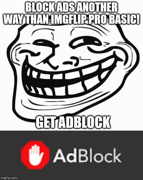 BLOCK ADS ANOTHER WAY THAN IMGFLIP PRO BASIC! GET ADBLOCK | image tagged in trollface | made w/ Imgflip meme maker