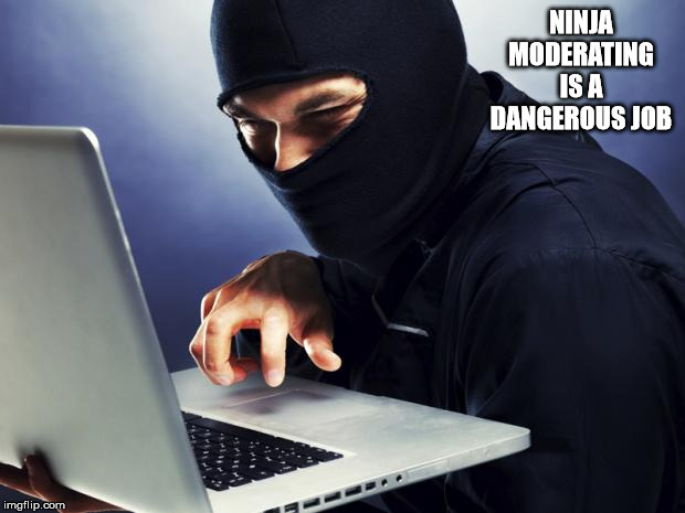 Ninja | NINJA MODERATING IS A DANGEROUS JOB | image tagged in ninja | made w/ Imgflip meme maker