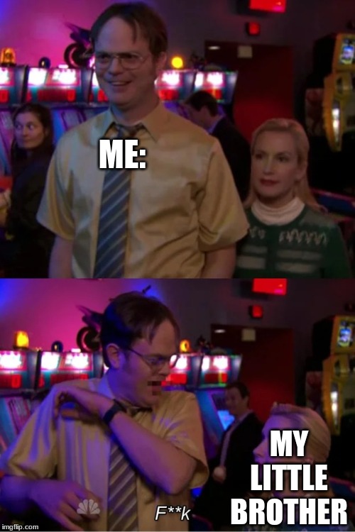 Dwight Suprise | ME:; MY LITTLE BROTHER | image tagged in dwight suprise | made w/ Imgflip meme maker