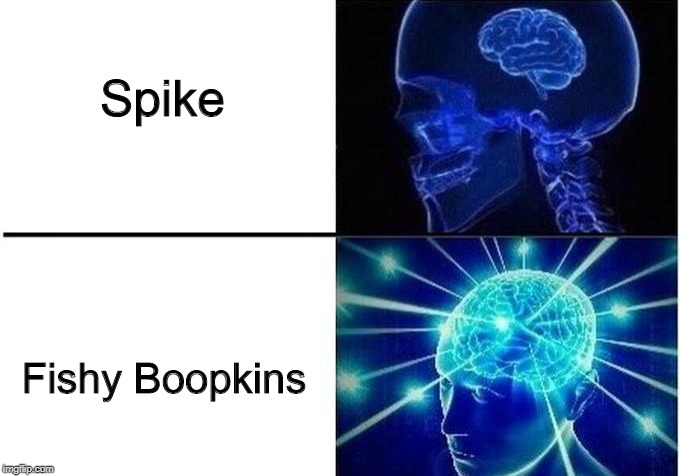 Fishy Boopkins is NOT a Spike. | Spike; Fishy Boopkins | image tagged in expanding brain two frames,memes | made w/ Imgflip meme maker