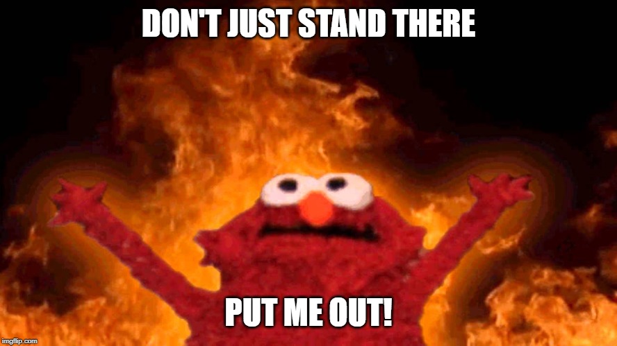 elmo fire | DON'T JUST STAND THERE PUT ME OUT! | image tagged in elmo fire | made w/ Imgflip meme maker