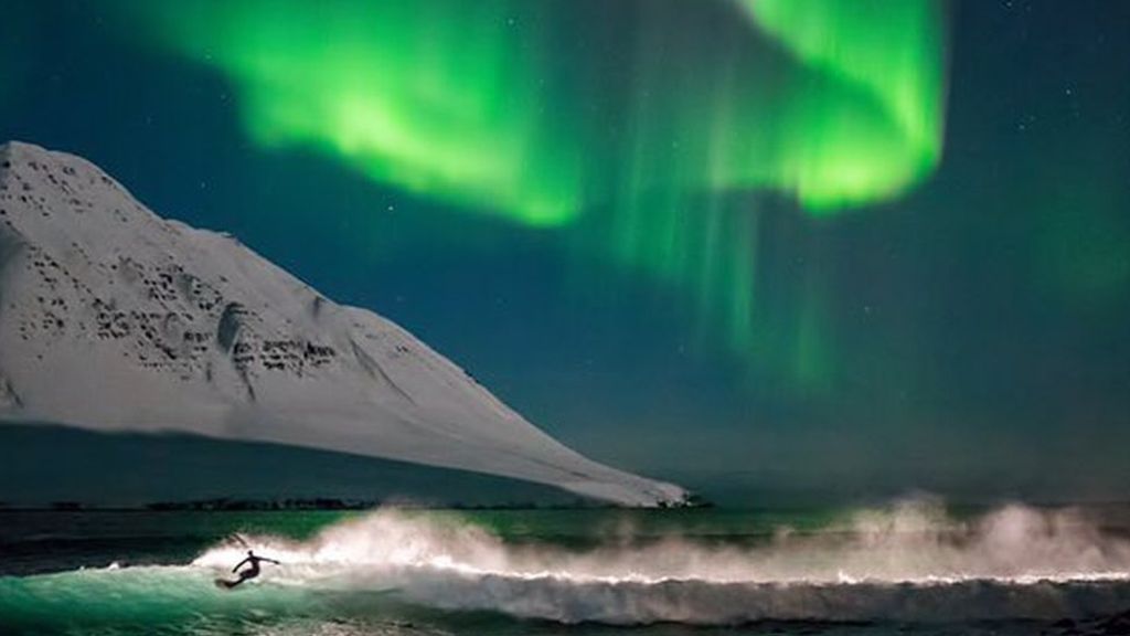 High Quality Iceland Surfer Northern Lights Blank Meme Template
