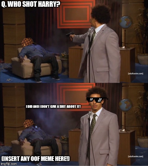 Who Killed Hannibal | Q. WHO SHOT HARRY? I DID AND I DON'T GIVE A SHIT ABOUT IT! (INSERT ANY OOF MEME HERE!) | image tagged in memes,who killed hannibal | made w/ Imgflip meme maker